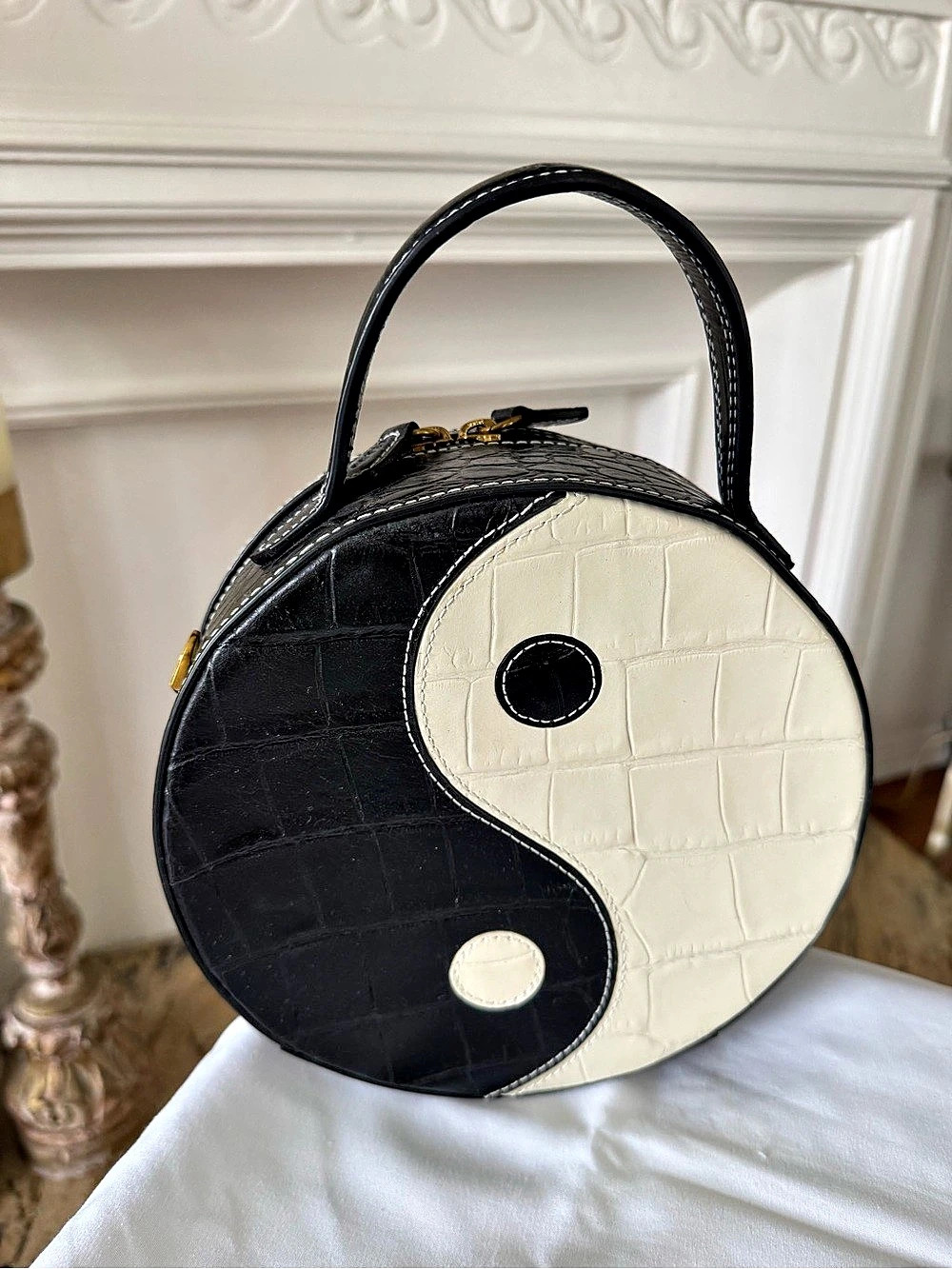 STAUD Yin Yang Crossbody Bag in Black & White